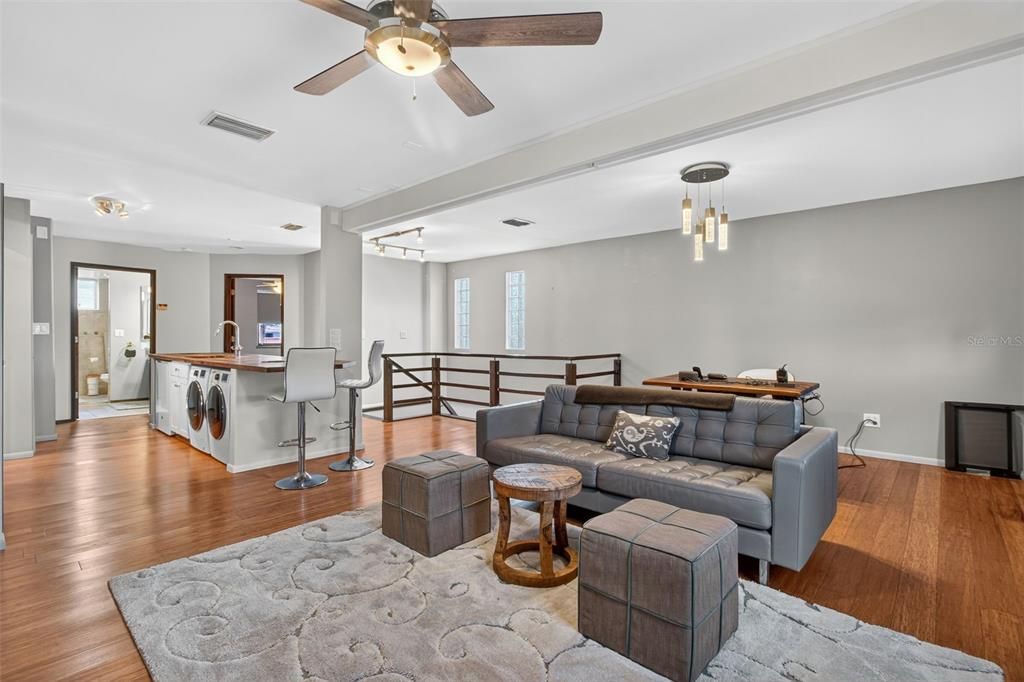 Dining room, Interior, Kitchen, Living room, Pendant Lights, Wood Texture Flooring