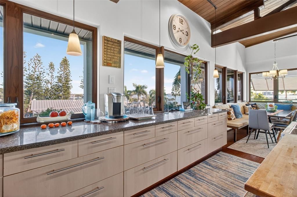 Dining room, Interior, Pendant Lights, Wooden Ceilings, Wood Texture Flooring