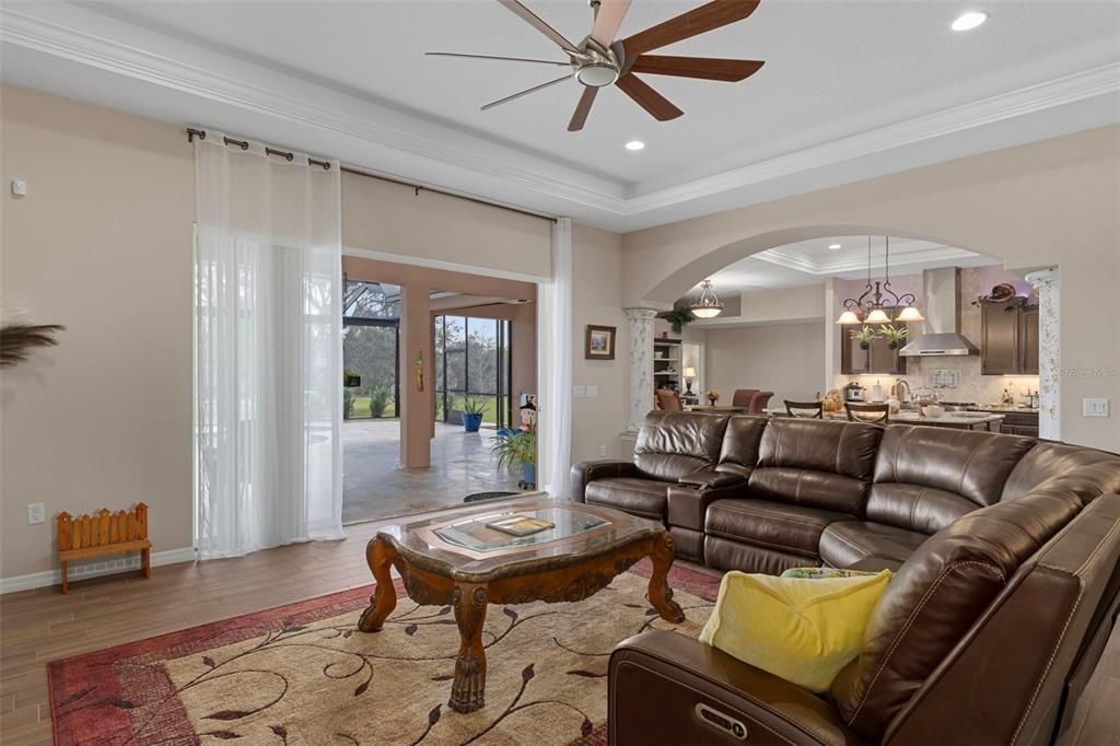 Dining room, Interior, Kitchen, Living room, Pendant Lights, Recessed Lighting, Wood Texture Flooring