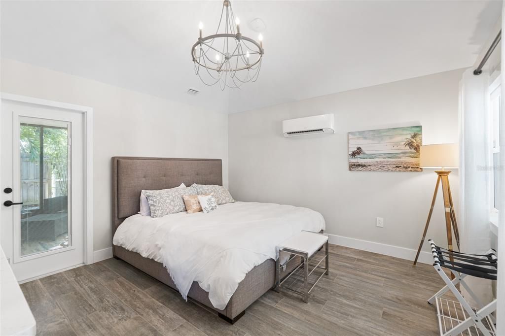 Bedroom, Chandelier, Interior, Wood Texture Flooring
