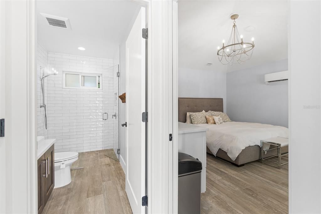 Bathroom, Bedroom, Chandelier, Interior, Recessed Lighting, Wood Texture Flooring