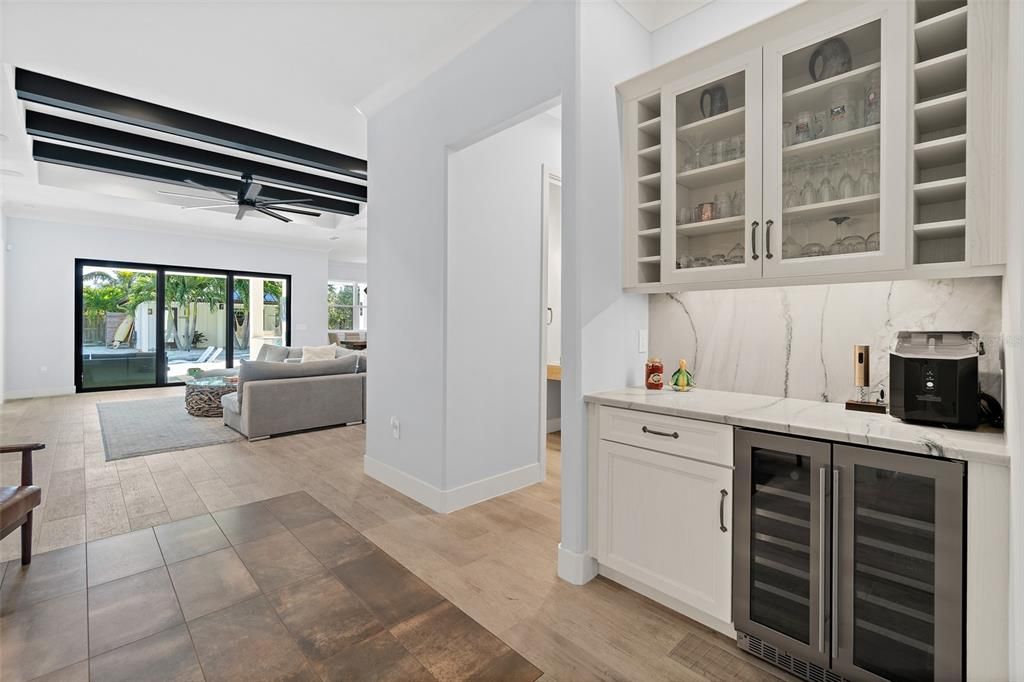 Interior, Kitchen, Living room, Marble Walls, Wood Texture Flooring