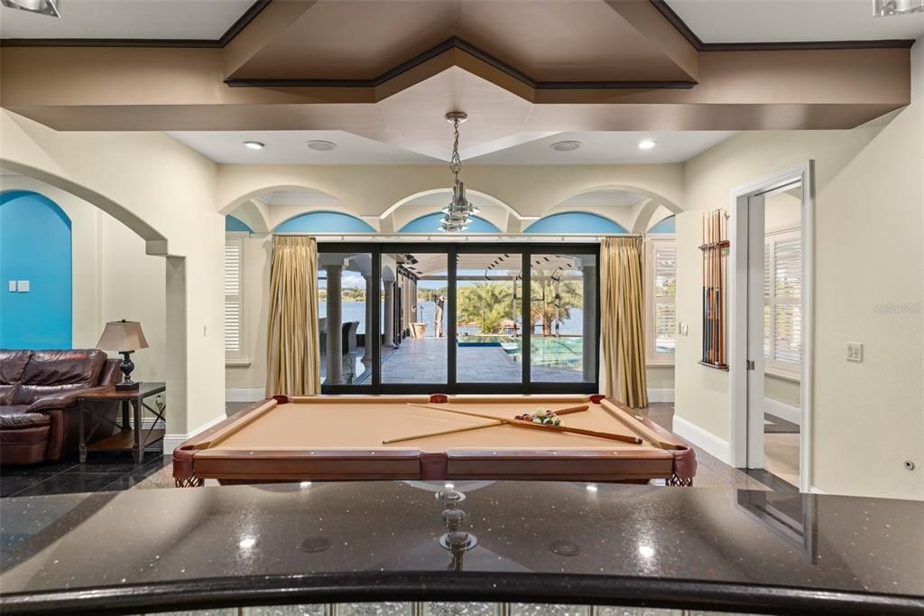 Billiard Table, Game Room, Interior, Recessed Lighting