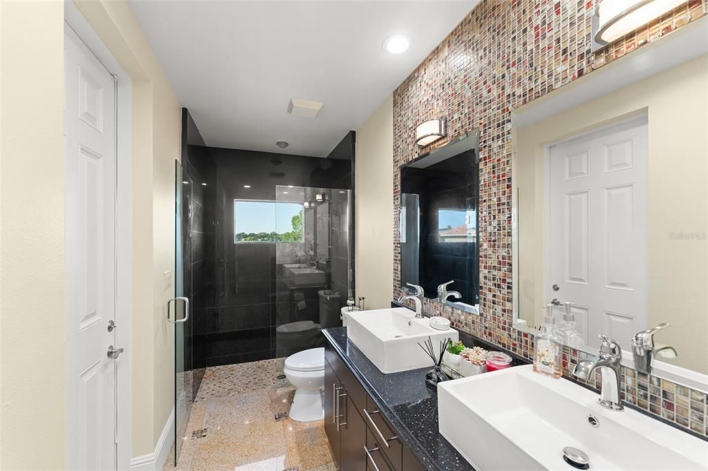 Bathroom, Dual Sink Vanities, Glass Shower, Interior, Recessed Lighting