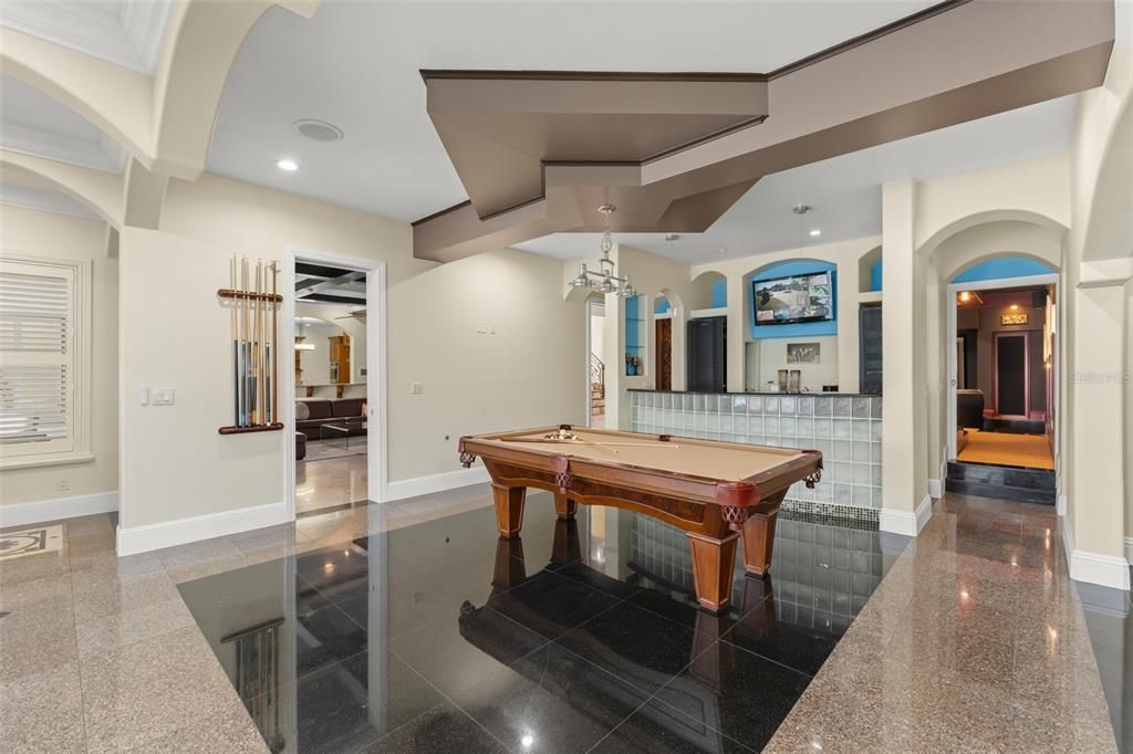 Billiard Table, Game Room, Interior, Recessed Lighting