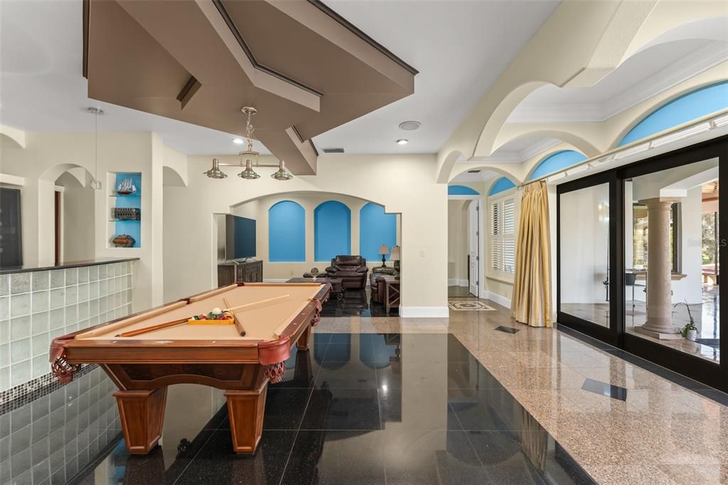 Billiard Table, Game Room, Interior, Recessed Lighting