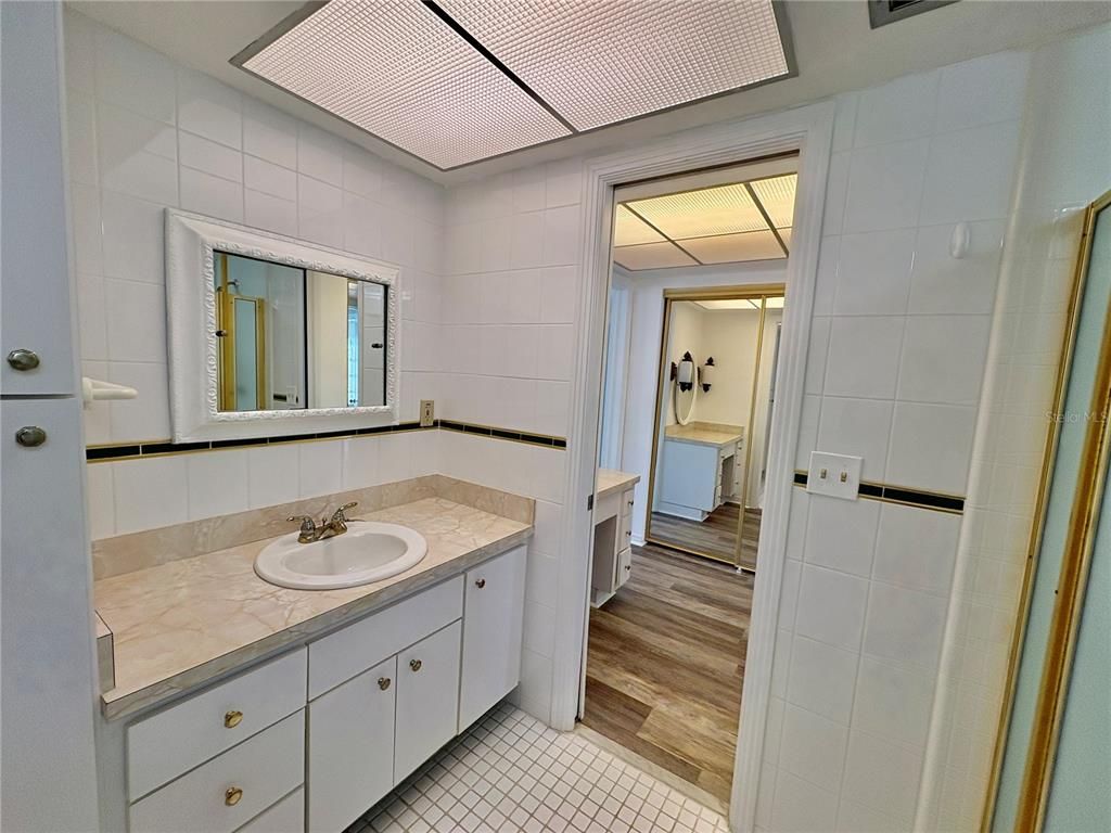 Bathroom, Interior, Tile Countertops, Wood Texture Flooring