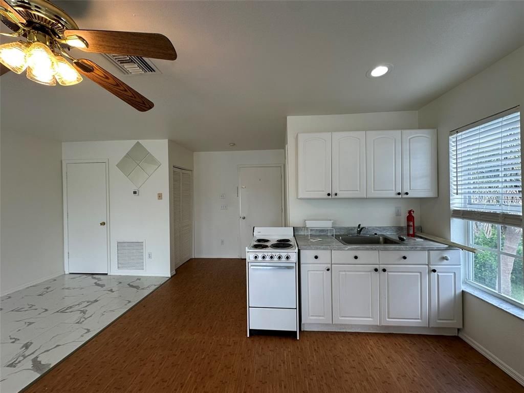 Interior, Kitchen, Marble, Recessed Lighting, Wood Texture Flooring