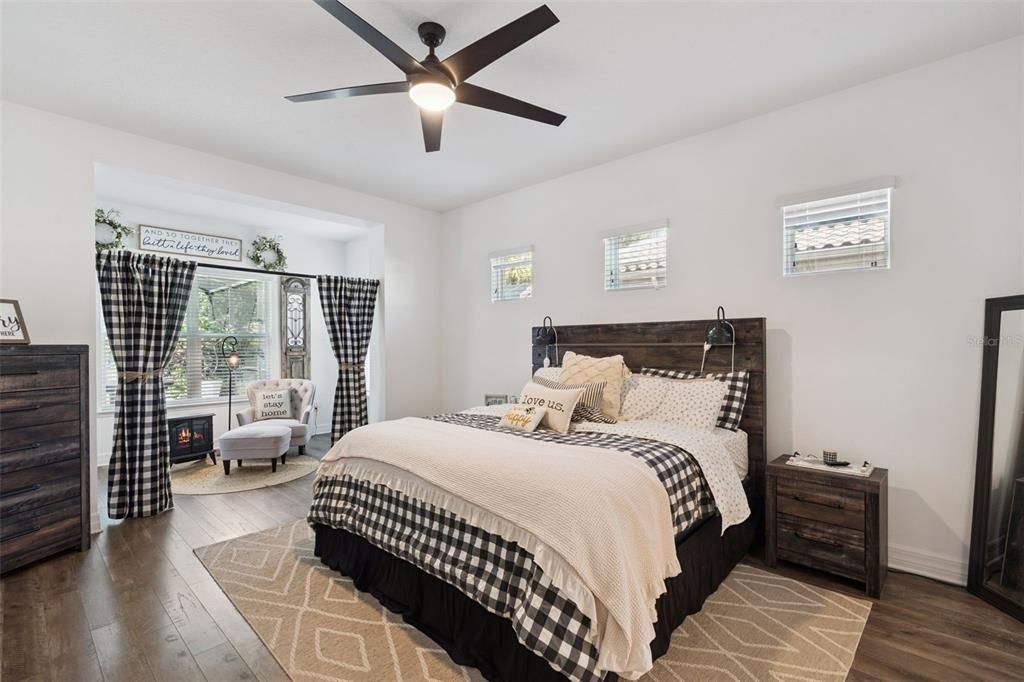 Bedroom, Fireplace, Interior, Wood Texture Flooring