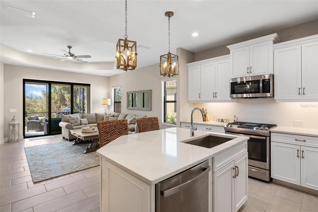 Interior, Kitchen, Living room, Pendant Lights, Recessed Lighting, Stainless Steel Appliances