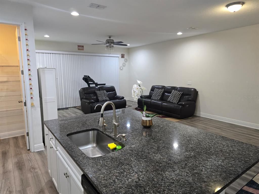 Interior, Kitchen, Living room, Recessed Lighting, Wood Texture Flooring