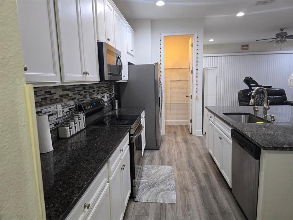 Interior, Kitchen, Recessed Lighting, Wood Texture Flooring