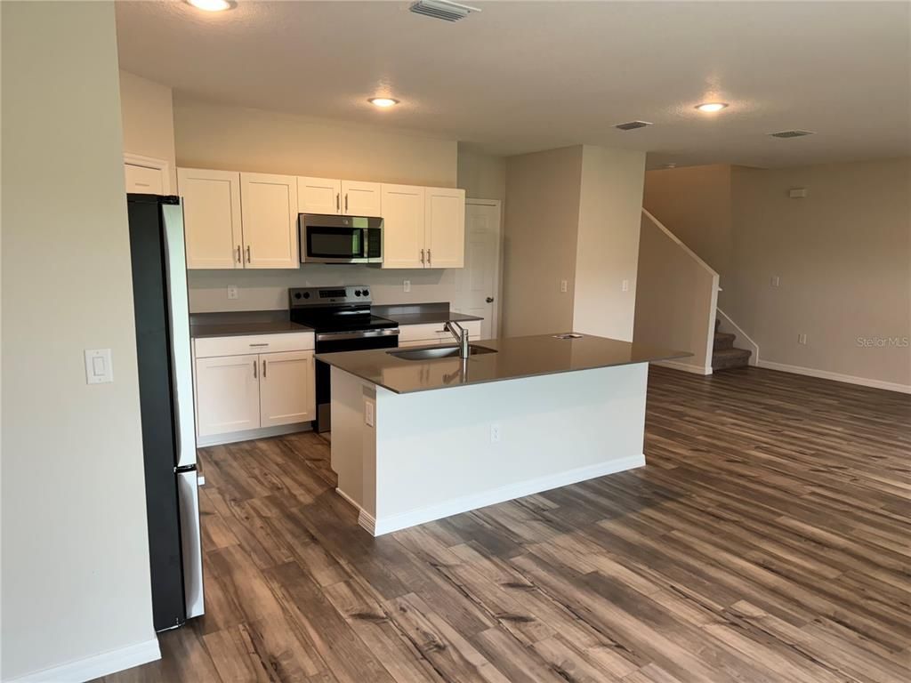 Interior, Kitchen, Recessed Lighting, Wood Texture Flooring