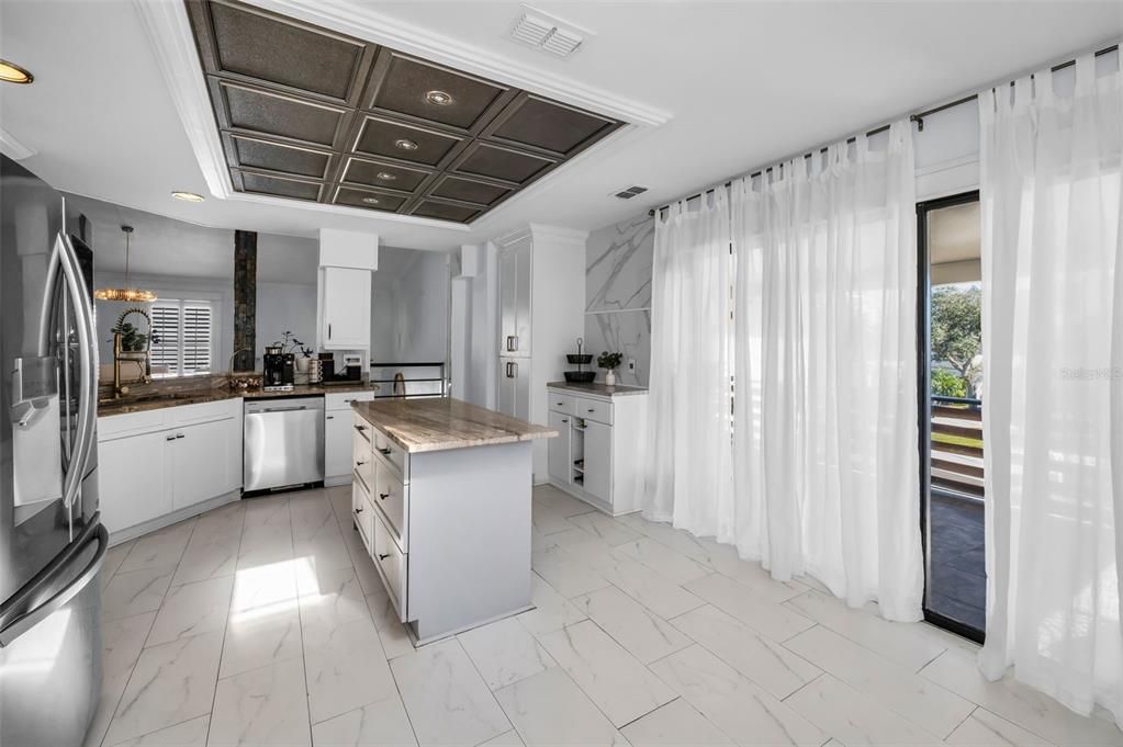 Interior, Kitchen, Marble, Pendant Lights, Recessed Lighting, Stainless Steel Appliances