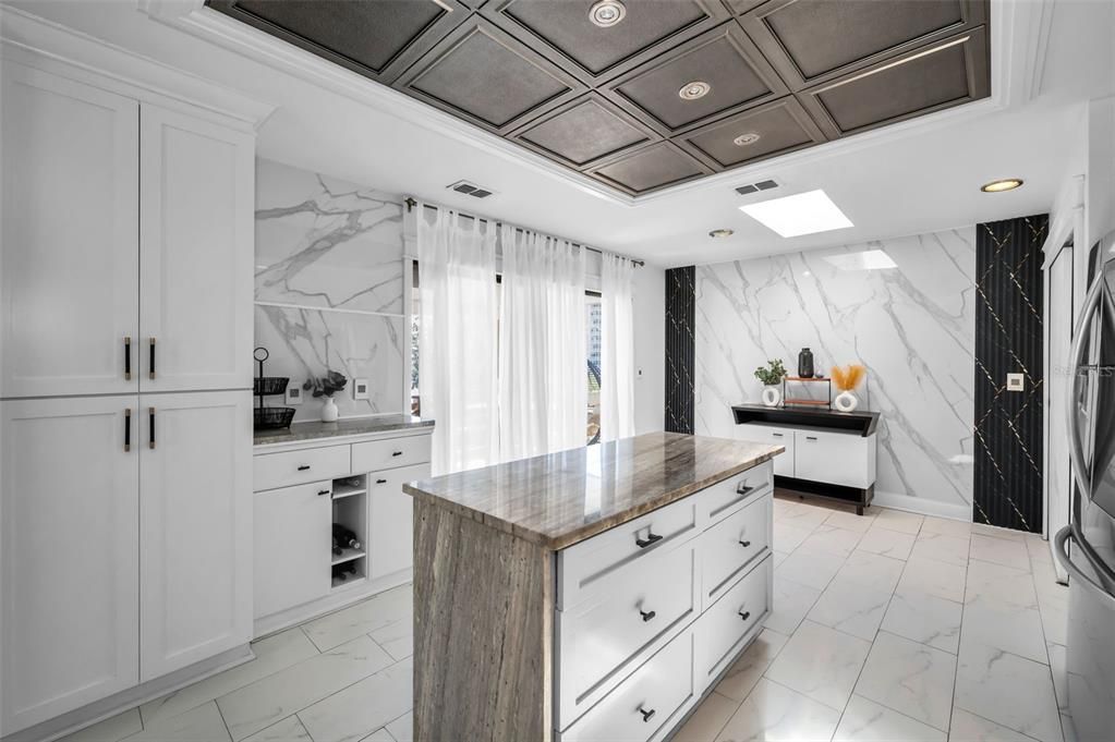 Interior, Kitchen, Marble, Marble Walls, Recessed Lighting
