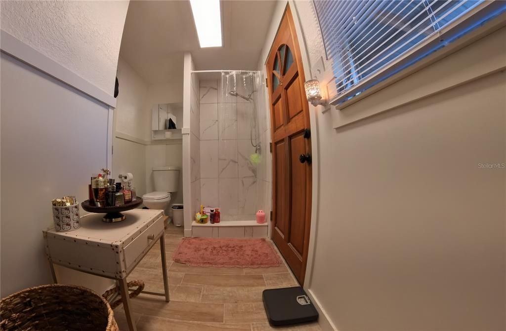 Bathroom, Interior, Marble Walls, Wood Texture Flooring