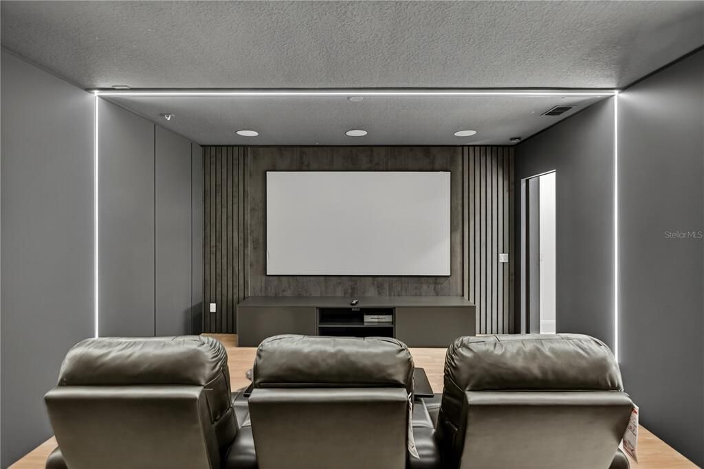 Home Theatre Room, Interior, Projection Screen, Theatre Room, Wood Texture Flooring