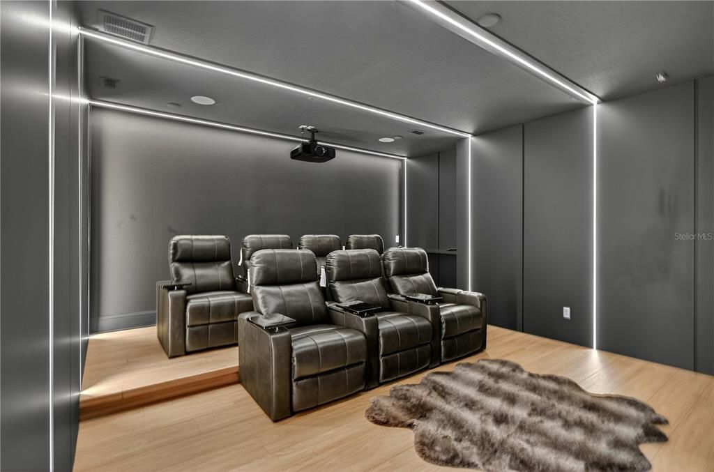 Home Theatre Room, Interior, Recessed Lighting, Theatre Room, Wood Texture Flooring