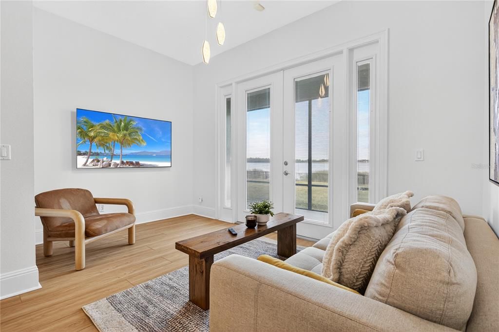 Interior, Living room, Pendant Lights, Water, Wood Texture Flooring