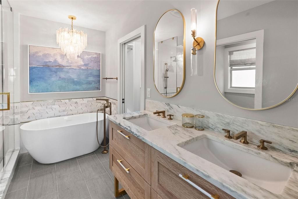 Bathroom, Chandelier, Dual Sink Vanities, Free Standing Baths, Interior