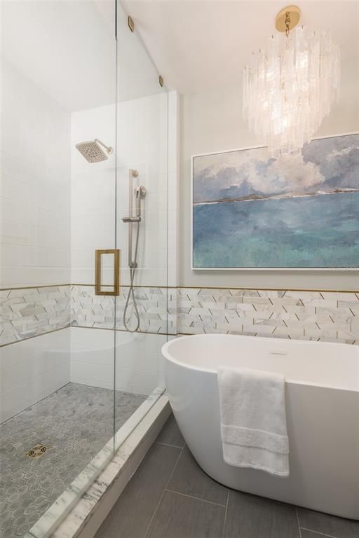 Bathroom, Chandelier, Free Standing Baths, Glass Shower, Interior