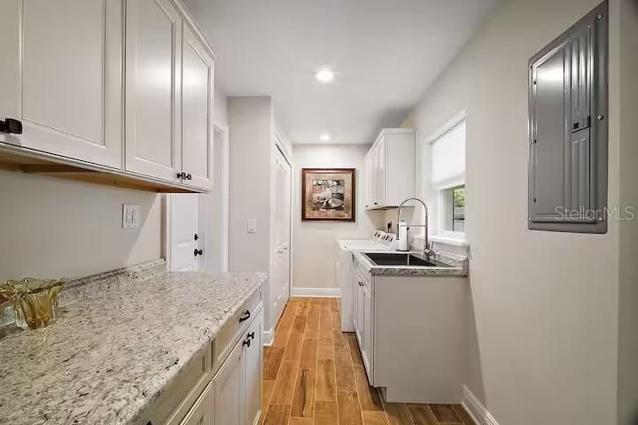 Interior, Kitchen, Recessed Lighting, Wood Texture Flooring