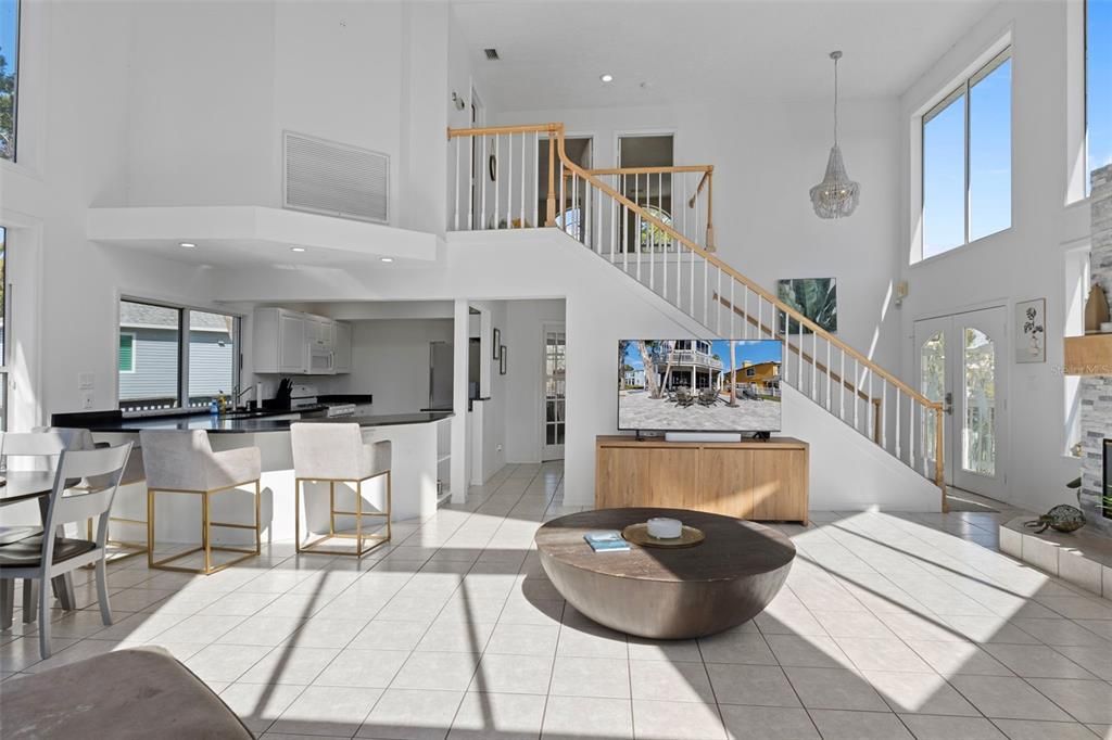 Fireplace, Interior, Kitchen, Pendant Lights, Recessed Lighting