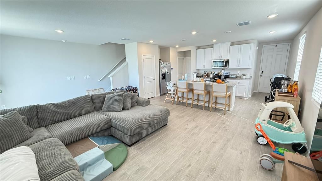 Interior, Kitchen, Living room, Recessed Lighting, Wood Texture Flooring