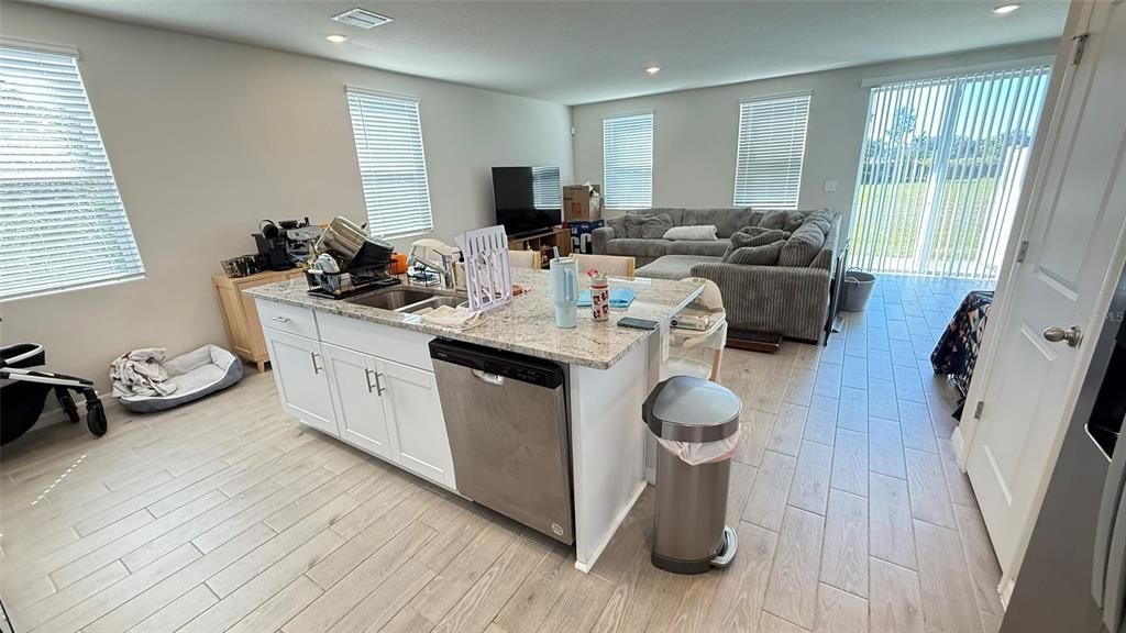 Interior, Kitchen, Living room, Recessed Lighting, Wood Texture Flooring