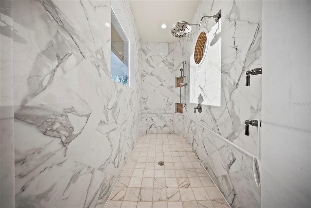 Bathroom, Interior, Marble Walls, Recessed Lighting