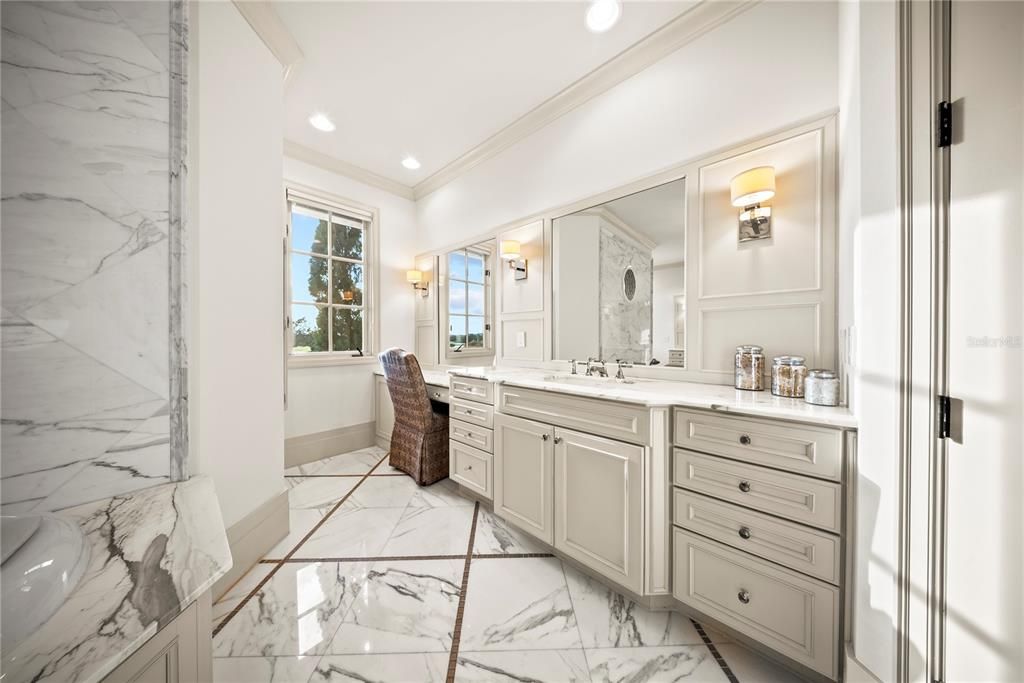 Bathroom, Interior, Marble, Marble Walls, Recessed Lighting