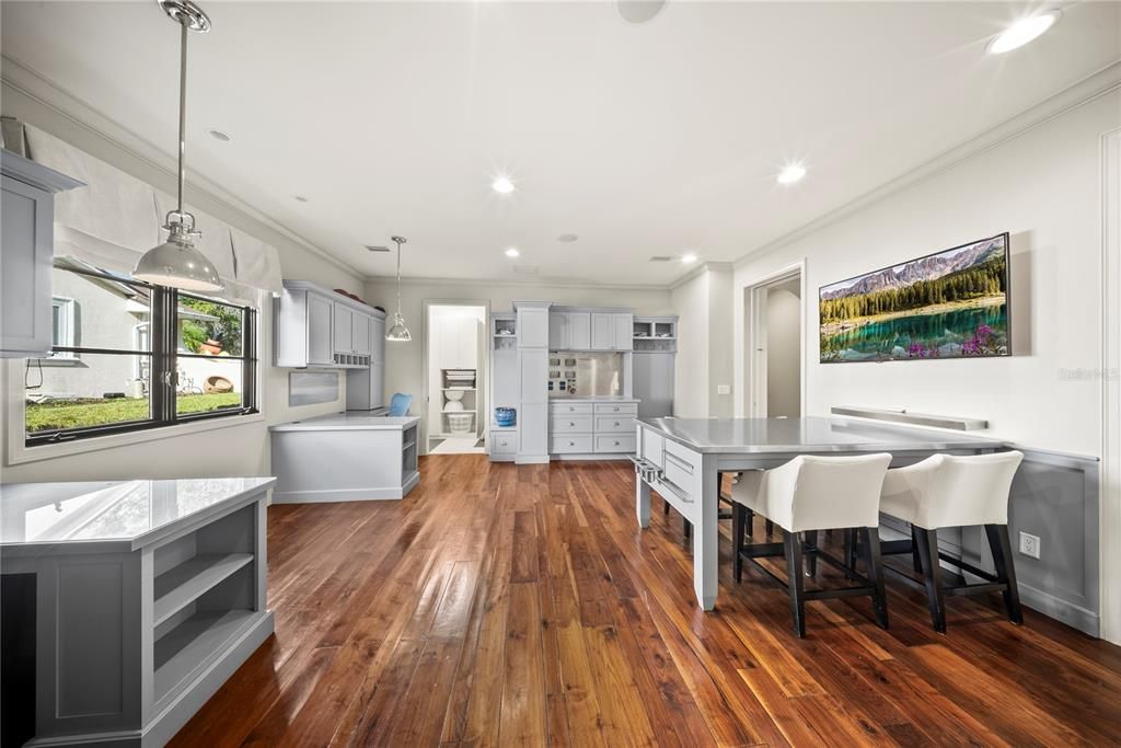 Interior, Kitchen, Pendant Lights, Recessed Lighting, Wood Texture Flooring
