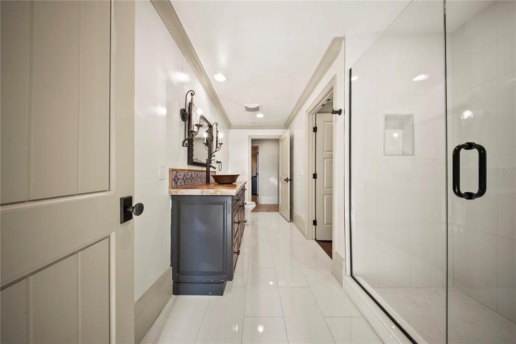 Bathroom, Glass Shower, Interior, Recessed Lighting