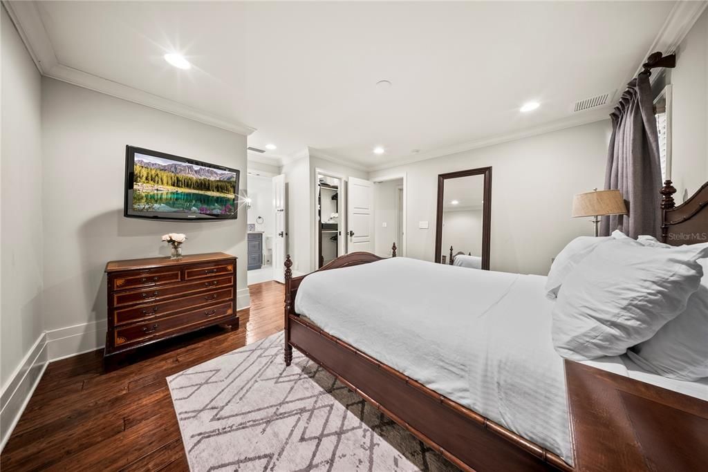 Bedroom, Interior, Recessed Lighting, Wood Texture Flooring