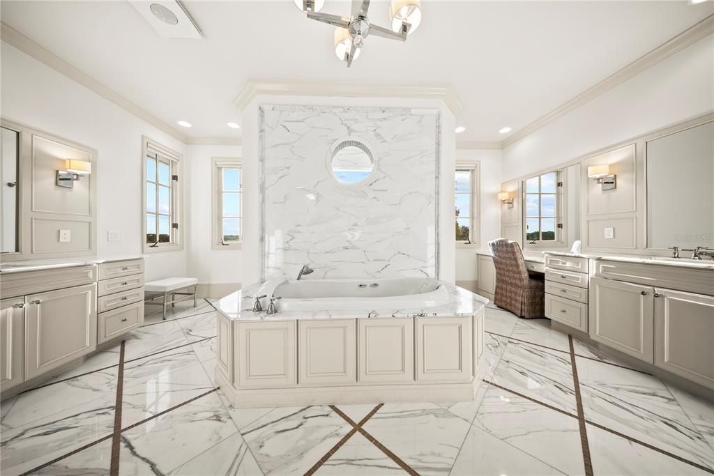 Bathroom, Interior, Marble, Marble Walls, Recessed Lighting