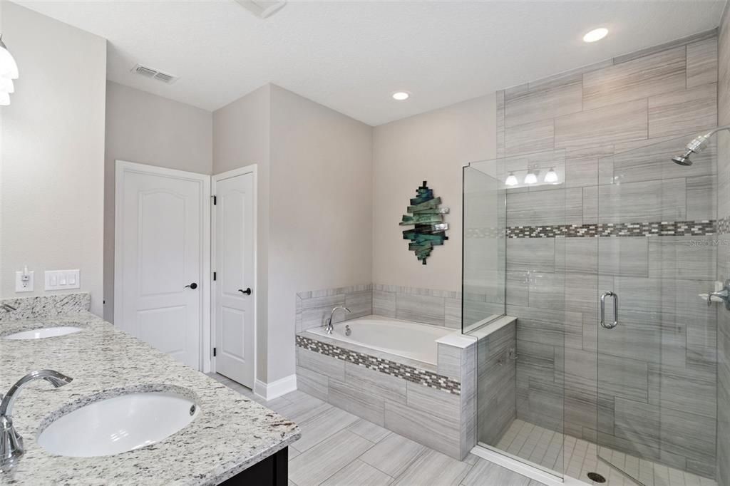 Bathroom, Dual Sink Vanities, Glass Shower, Interior, Recessed Lighting