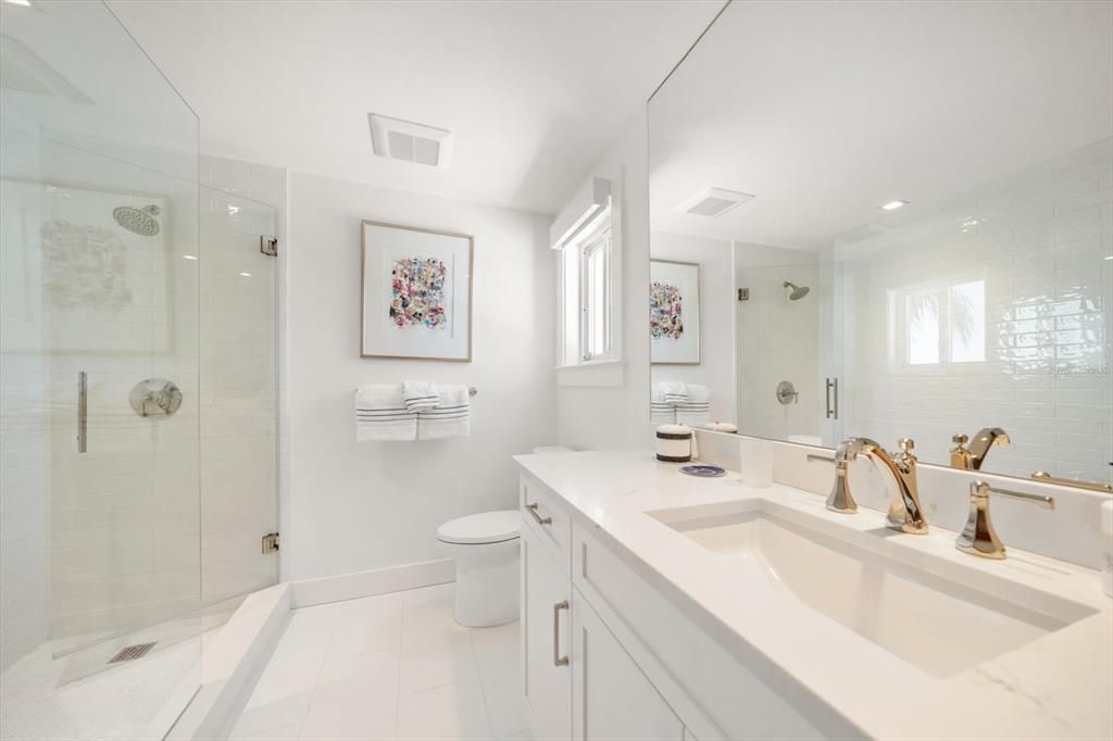 Bathroom, Dual Sink Vanities, Glass Shower, Interior, Recessed Lighting