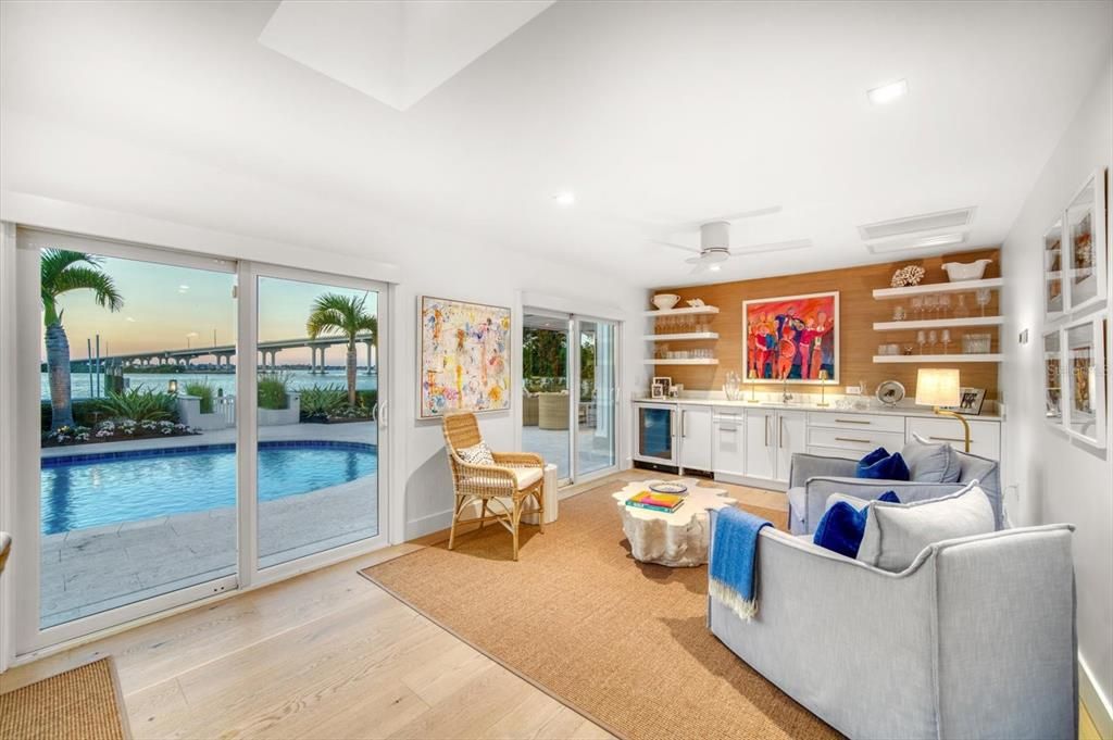 Interior, Living room, Recessed Lighting, Wood Texture Flooring, Wooden Walls