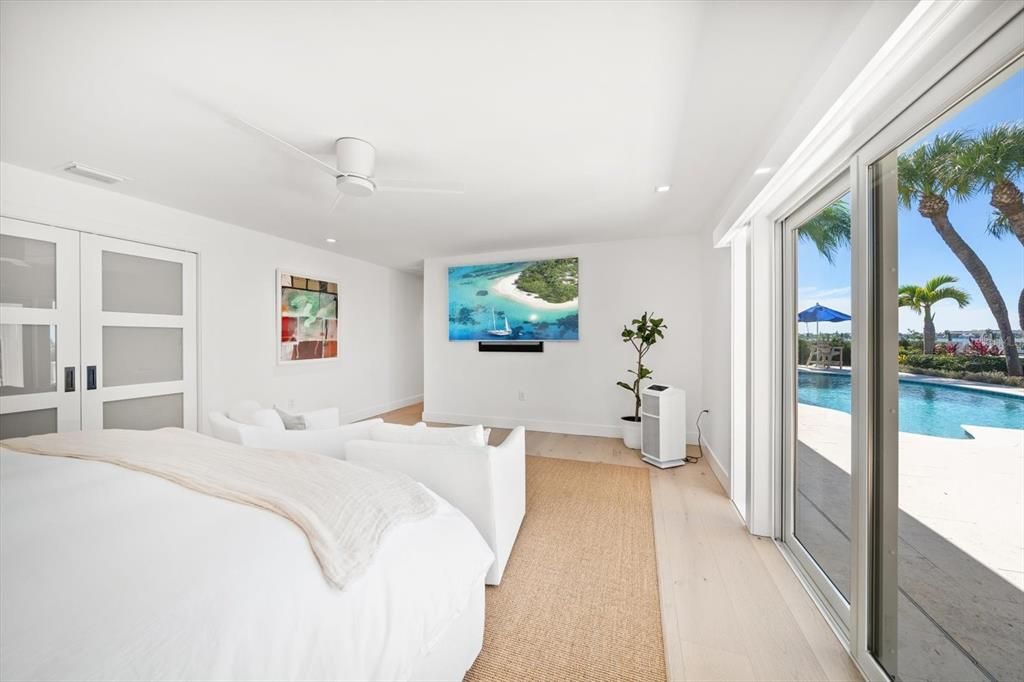 Bedroom, Interior, Recessed Lighting, Water, Wood Texture Flooring