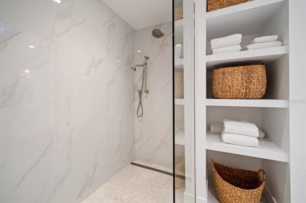 Bathroom, Glass Shower, Interior, Marble Walls
