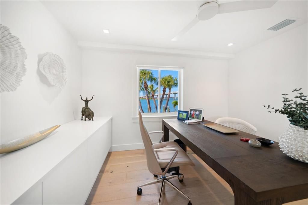 Home Office, Interior, Recessed Lighting, Water, Wood Texture Flooring