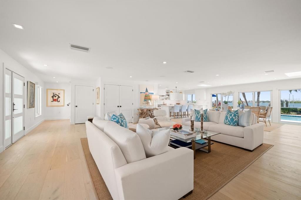 Dining room, Interior, Kitchen, Living room, Pendant Lights, Recessed Lighting, Water, Wood Texture Flooring