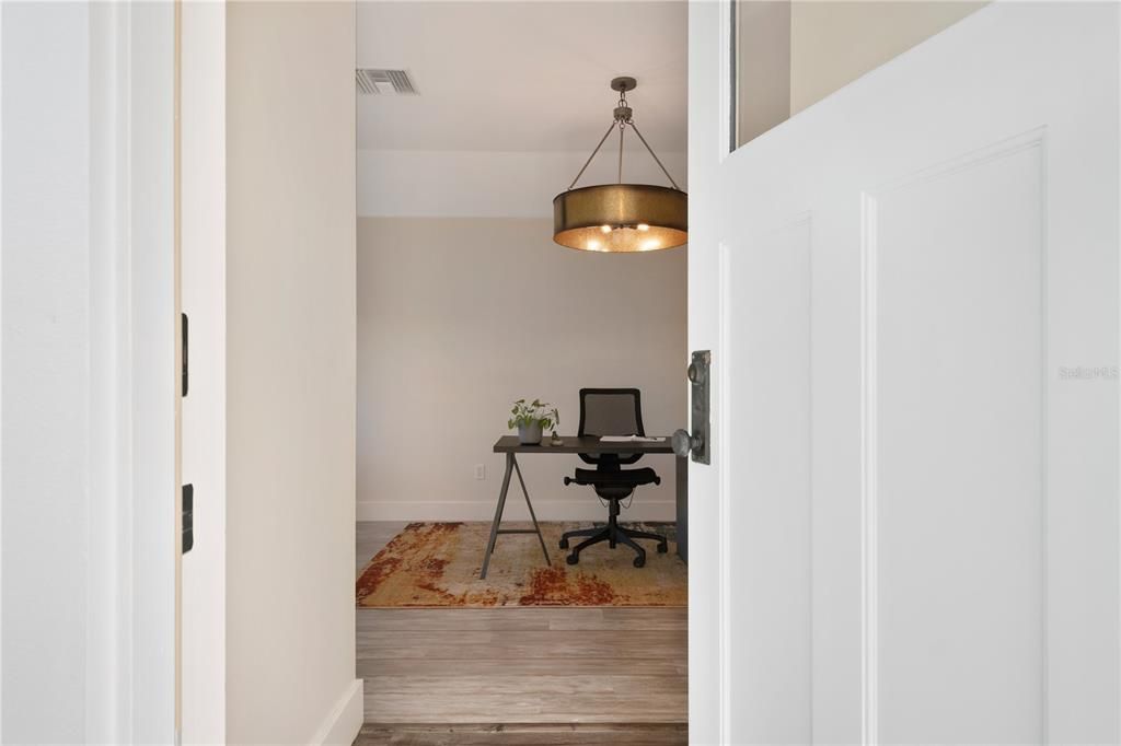 Home Office, Interior, Pendant Lights, Wood Texture Flooring