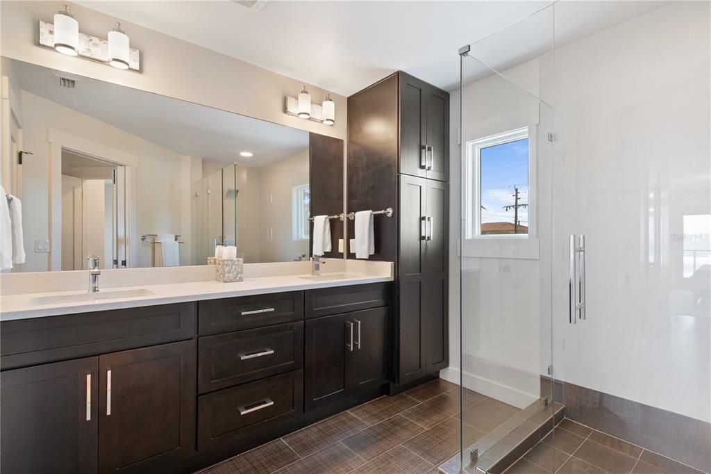 Bathroom, Dual Sink Vanities, Glass Shower, Interior