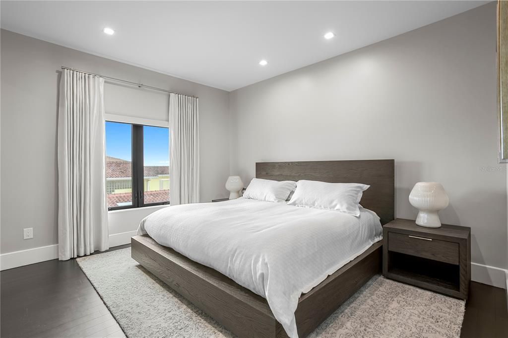 Bedroom, Interior, Recessed Lighting, Wood Texture Flooring