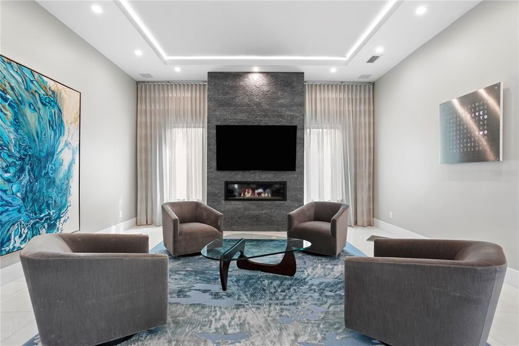 Fireplace, Interior, Living room, Recessed Lighting