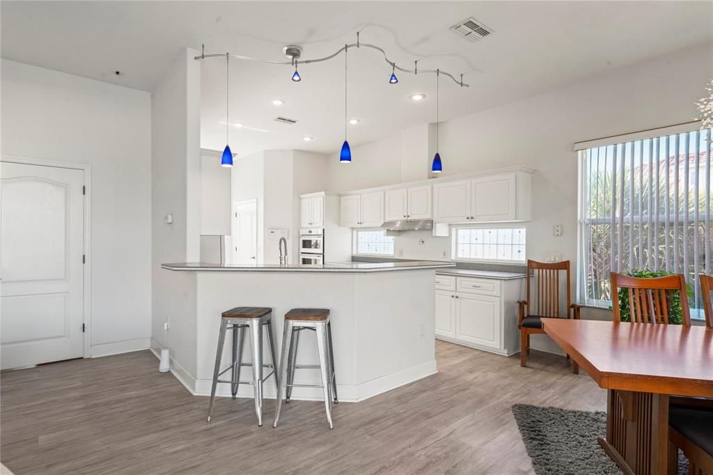 Interior, Kitchen, Pendant Lights, Recessed Lighting, Wood Texture Flooring