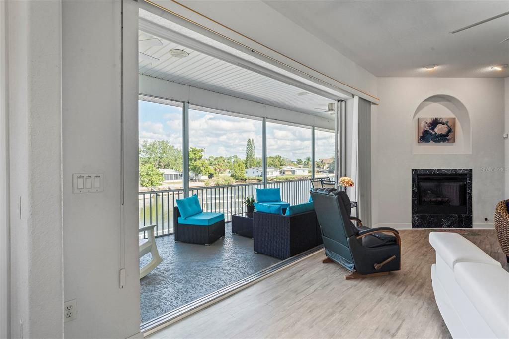 Fireplace, Interior, Recessed Lighting, Wood Texture Flooring