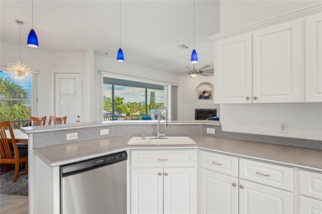 Dining room, Fireplace, Interior, Kitchen, Pendant Lights