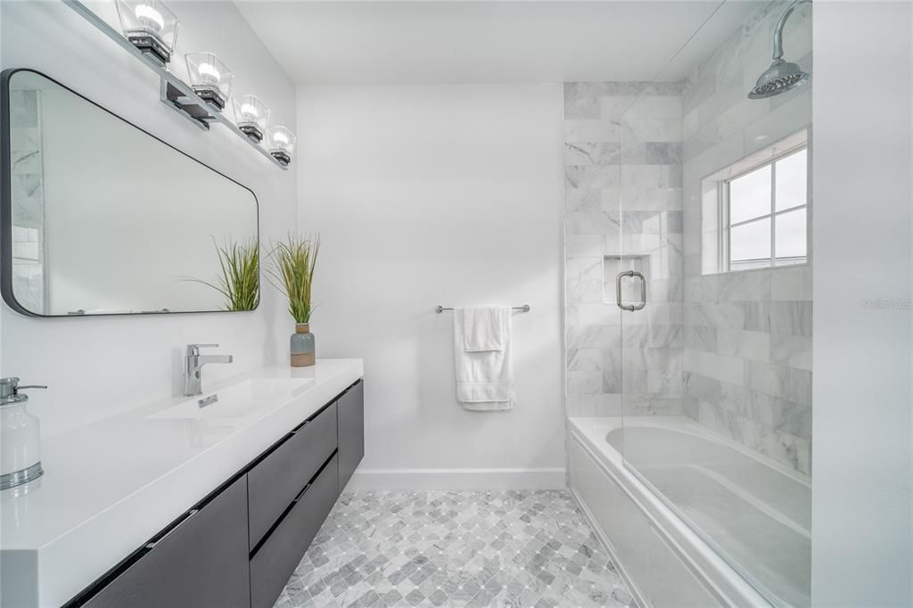 Bathroom, Glass Shower, Interior, Marble Walls